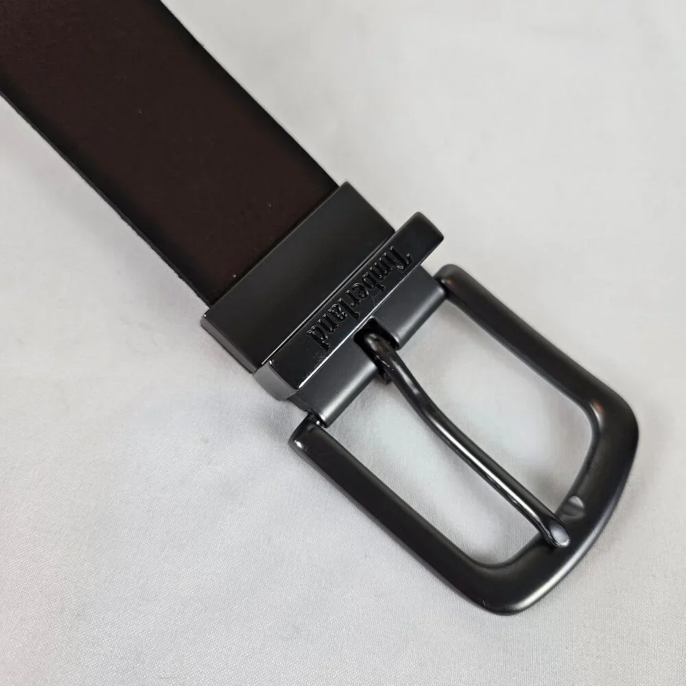 Timberland Size 46 Reversible Brown/Black Leather Belt Gunmetal Toned Hardware